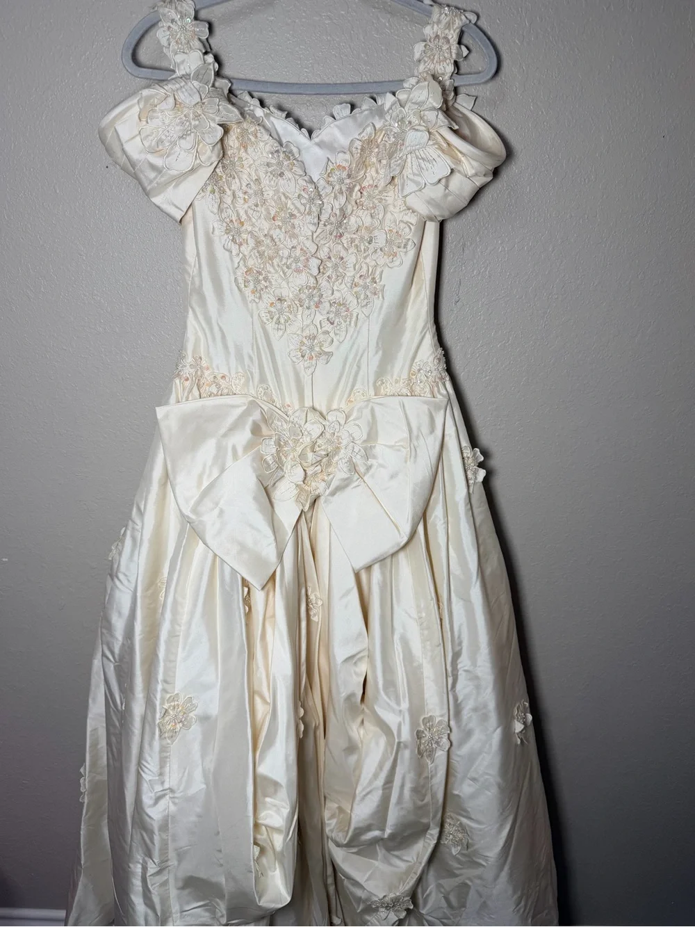 Vintage 100% Silk Wedding Dress Size 10 Romantic Princess Floral Beaded